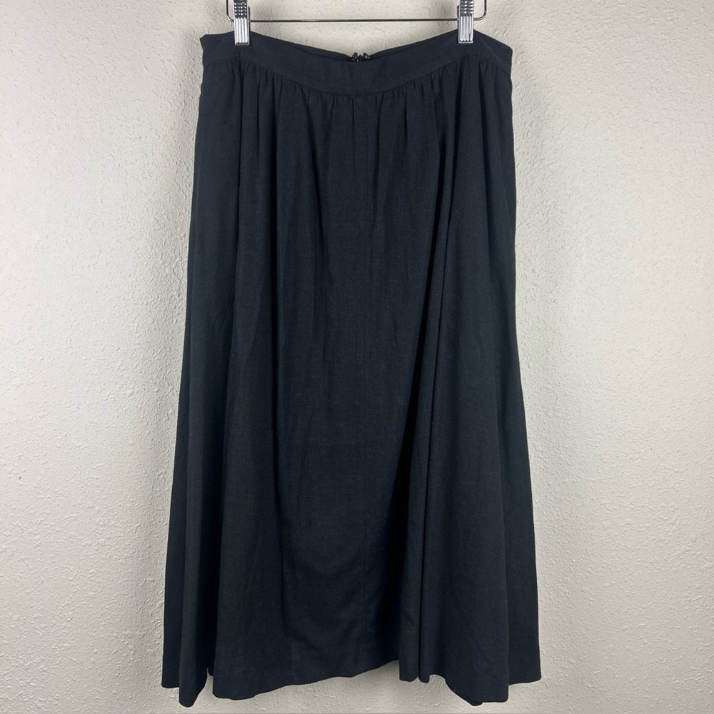 Ann Taylor Midi Classic Black A-Line Linen Blend Skirt, 8